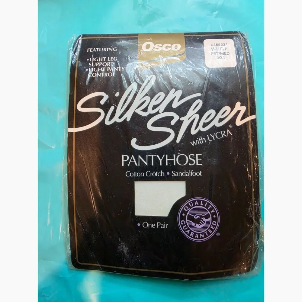 Vintage Osco Silken Sheer Pantyhose, White, Petite Medium